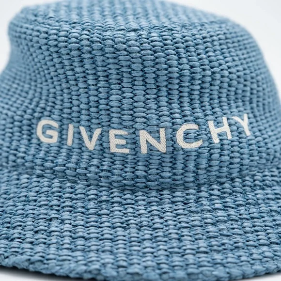 Givenchy Woven Raffia Bucket Hat Blue Logo Givenchy Woven Raffia Bucket Hat | Neiman Marcus main image 3